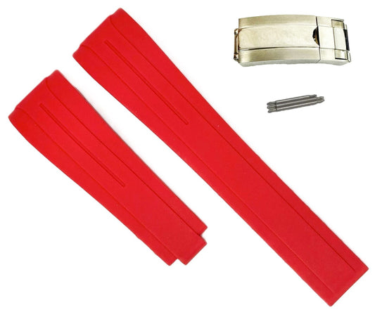 20mm Curved-End Vulcanized Rubber Red Replacement Strap for ROLEX Watches