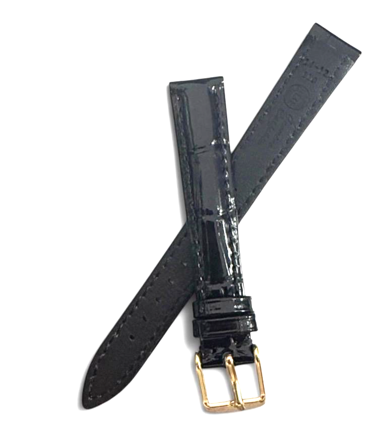 14mm Black Designer Alligator Genuine calf Leather Watch Strap Band