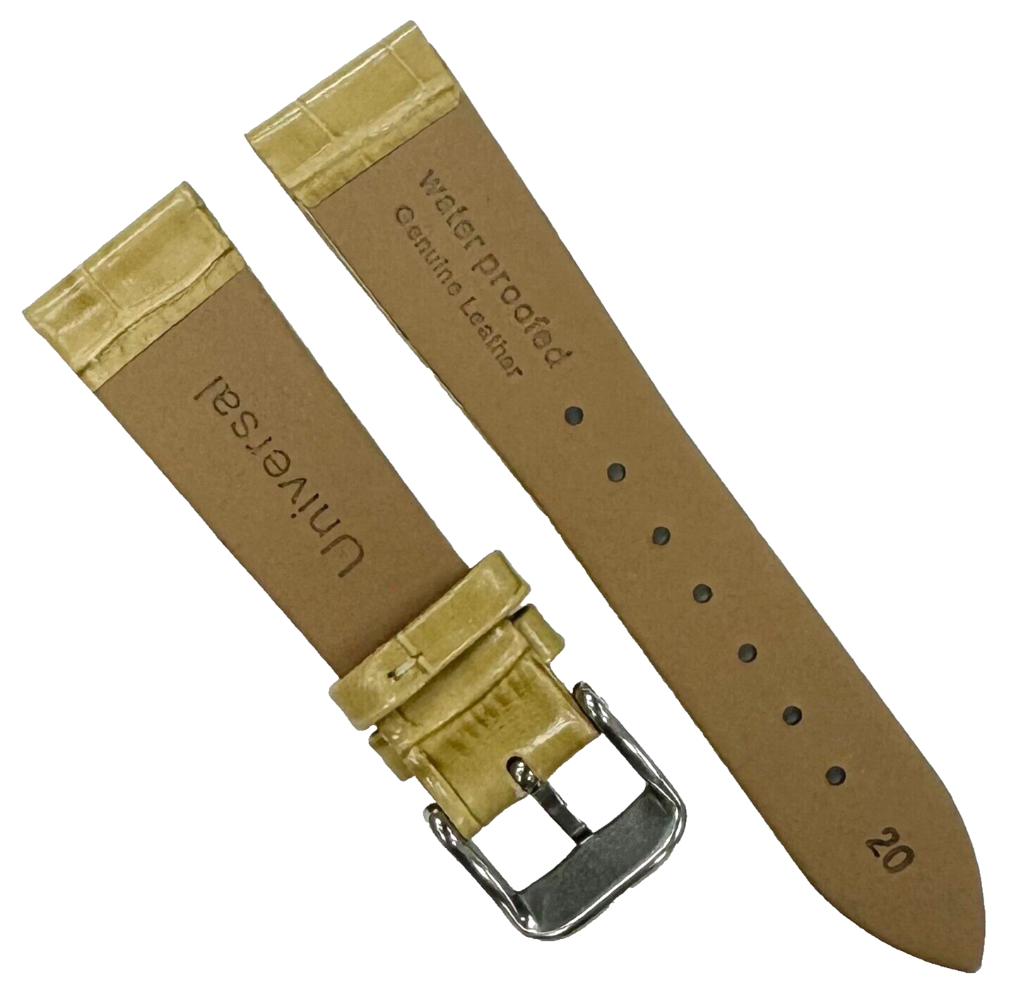Best Quality,Watch Band Short 20MM Genuine Leather Beige Alligator Grain Flat
