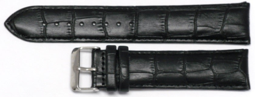 24 mm Extra Long Alligator Grains Black Leather Watch Band for Men and Women