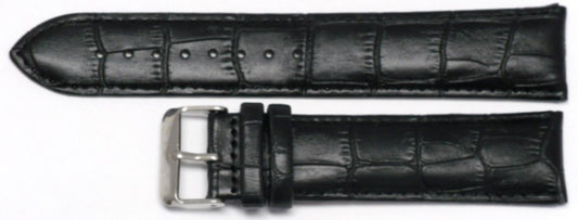 24 mm Extra Long Alligator Grains Black Leather Watch Band for Men and Women