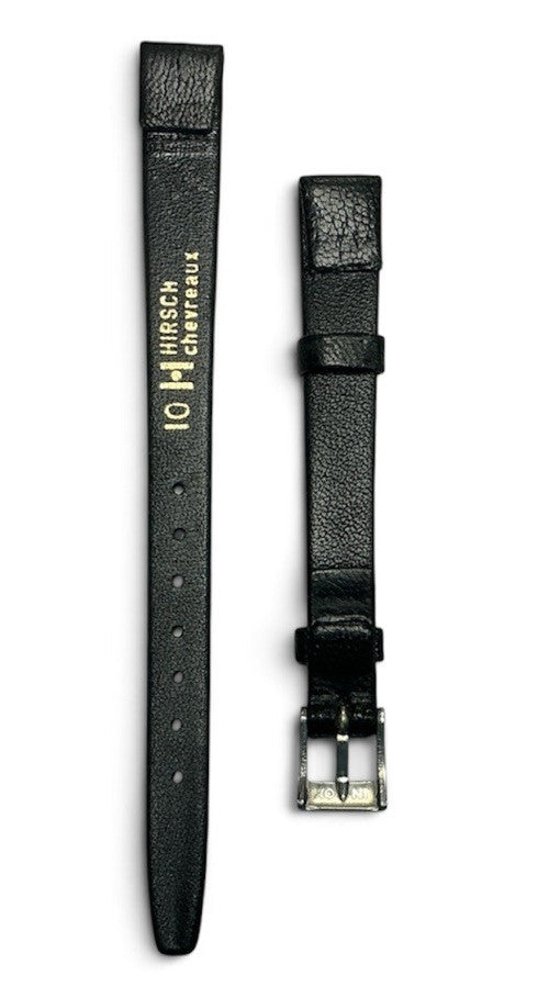 Hirsch Chevreaux Ladies Black Genuine Leather Watch Band 10 Mm