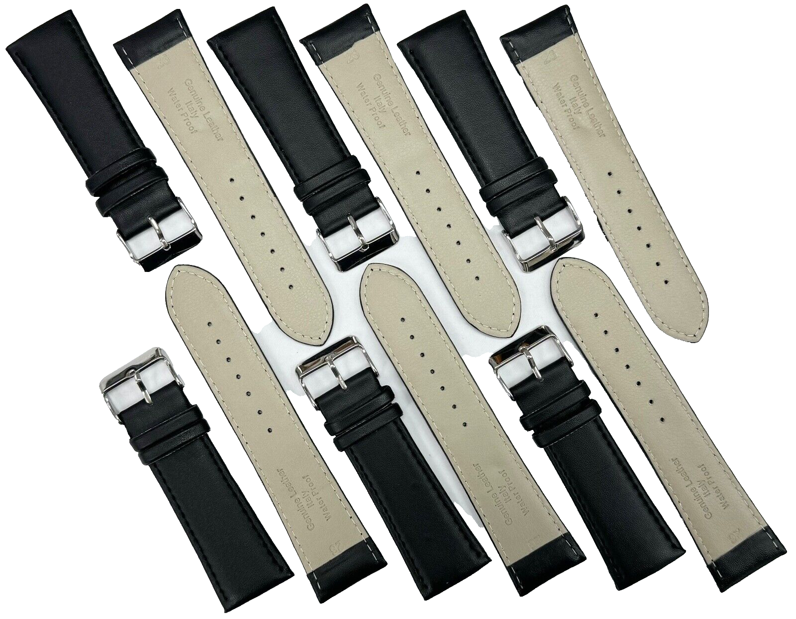 26 MM Genuine Leather Plain Black Watch Band Lot of 6