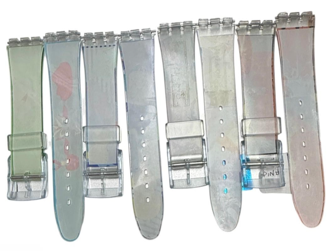 SET OF 4 17MM Plastic PVC Watch Band Flat Clear White with Pins