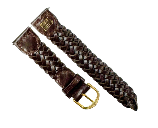 18MM WATCH BAND BRAIDED BROWN GENUINE LEATHER