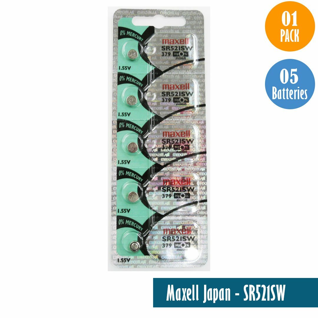 Maxell 379 Watch Cell Batteries SR521SW Silver Oxide (5 Pack)