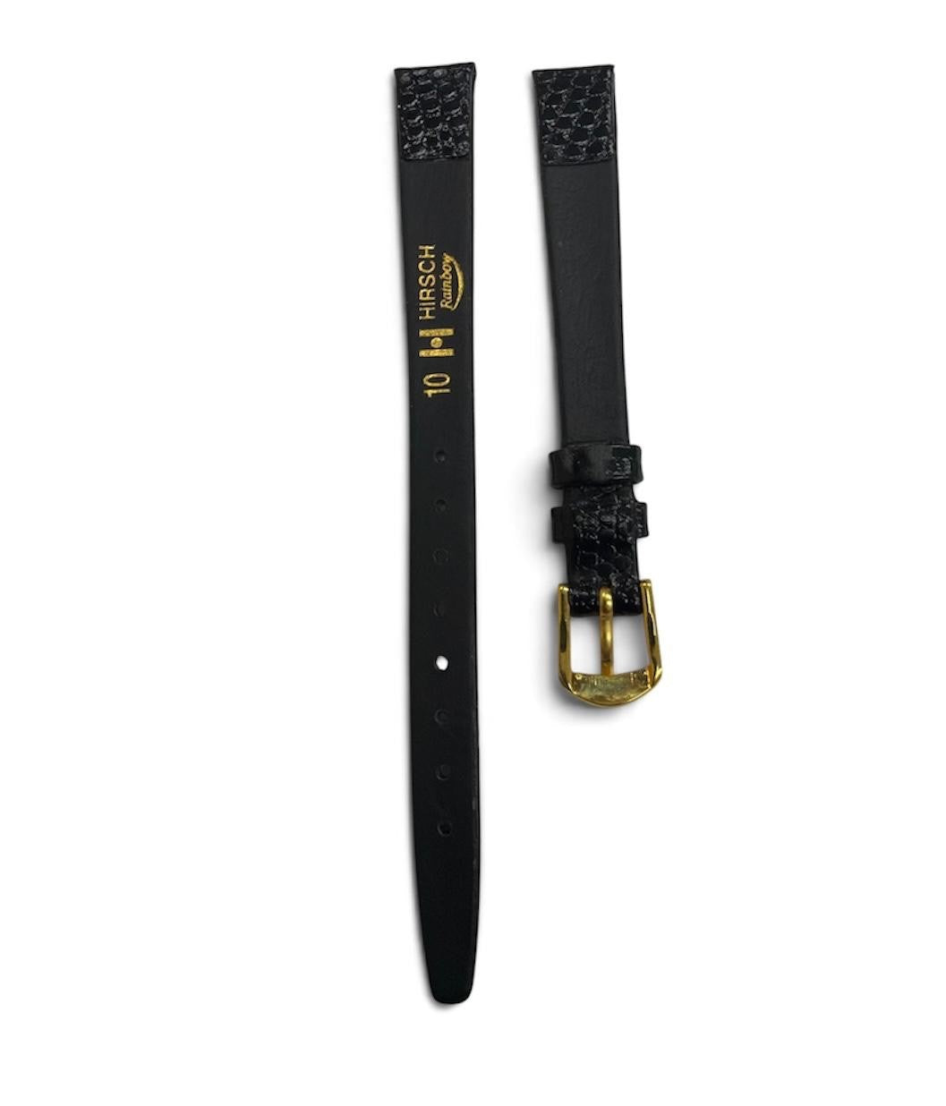 Hirsch Rainbow Black Leather Watch Band with Gold Tone Buckle 10mm