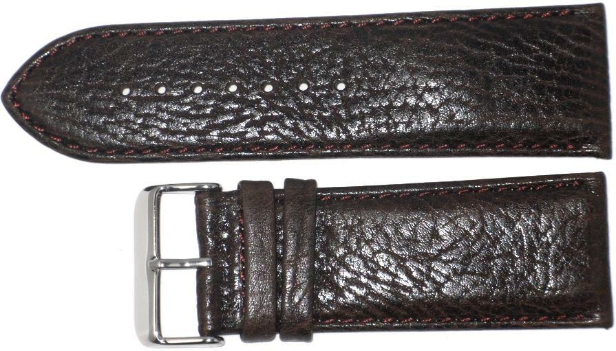 WATCH BAND(ITALIAN)GENUINE LEATHER GRAIN(SOFT)BROWN,PADDED STITCHED 28MM