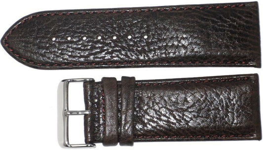 WATCH BAND(ITALIAN)GENUINE LEATHER GRAIN(SOFT)BROWN,PADDED STITCHED 28MM