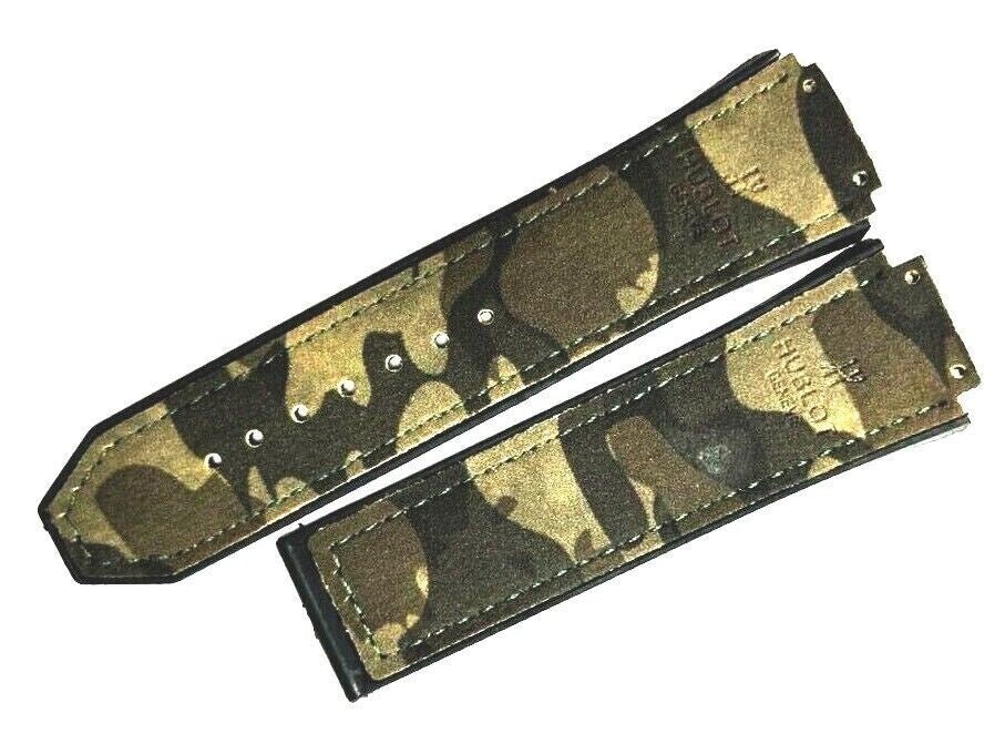 PLAIN ARMY COLOR LEATHER RUBBER WATCH BAND FOR HUBLOT WATCHES OF SIZE 19X22MM - Universal Jewelers & Watch Tools Inc.