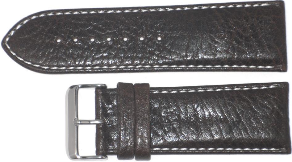 WATCH BAND(ITALIAN)GENUINE LEATHER GRAIN(SOFT)BROWN,PADDED WHITE STITCHES 28MM