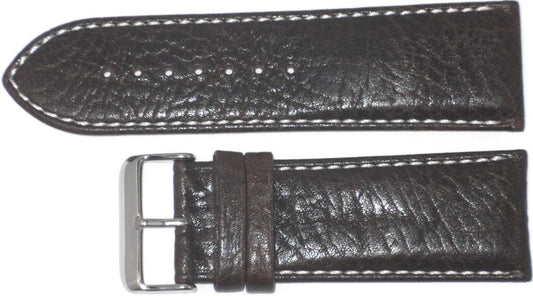 WATCH BAND(ITALIAN)GENUINE LEATHER GRAIN(SOFT)BROWN,PADDED WHITE STITCHES 28MM