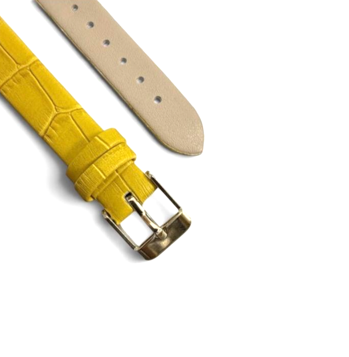 Watch Band Genuine Leather Alligator Grain Yellow Flat 12mmxl