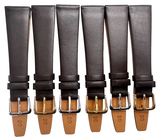20 mm, 6 lots of Watch Band Dark Brown Genuine Leather Flat Plain