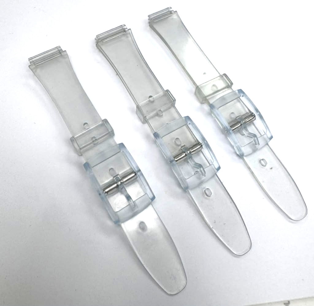 SET OF 3 12MM Plastic PVC Replacement Watch Band Flat Clear White without Pins