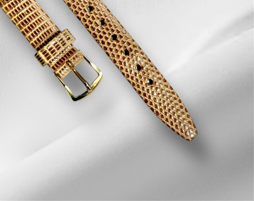 15x10mm Flat Watch Strap Genuine Lizard With Gold Buckle/Swiss Made