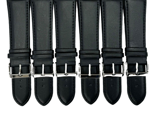 26 MM Genuine Leather Plain Black Watch Band Lot of 6