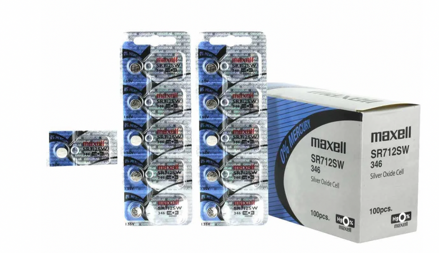 Maxell 346 (SR712SW) 1.55V Silver Oxide Watch Batteries – Pack of 100 Batteries