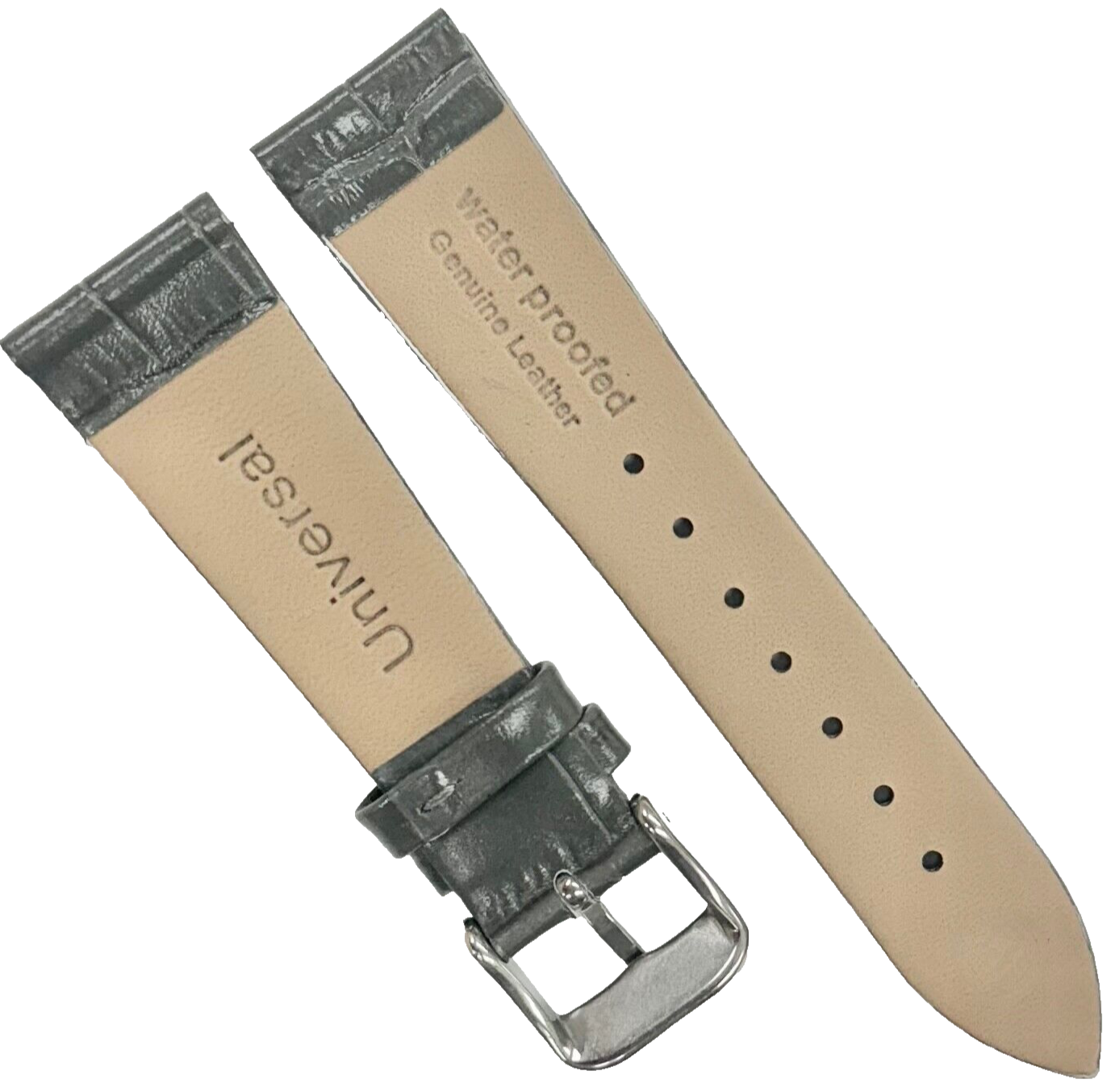 New Watch Band D. Gray Genuine Leather Alligator Grain (Flat, Short) 16 MM