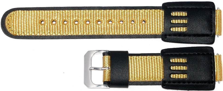 Watch Band 16mm yellow -Black Genuine Leather -fabric fit Casio, Seiko Waatches