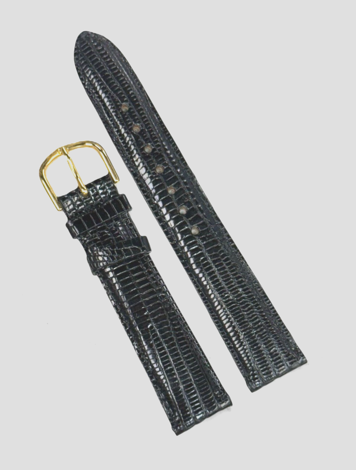 18mm Black 100% Real Lizard Watch Band Padded Watch Strap With Gold Buckle