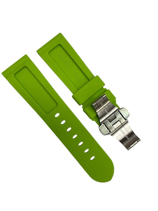 New Watch Band- 24/22mm Rubber Strap Green Color for PANERAI w/ Deployment Clasp