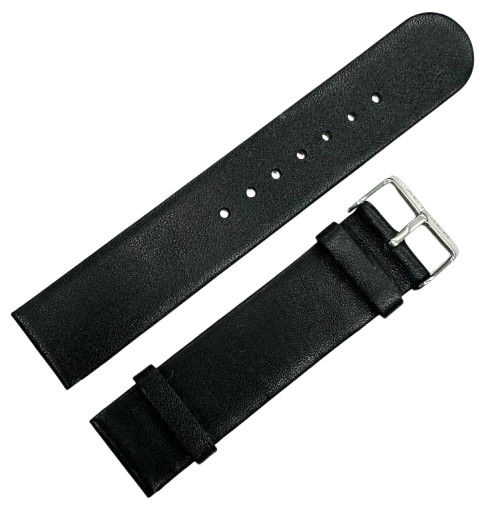 20mm Black Leather Watch Strap – Genuine Leather Band, Matte Finish, Smooth Edge