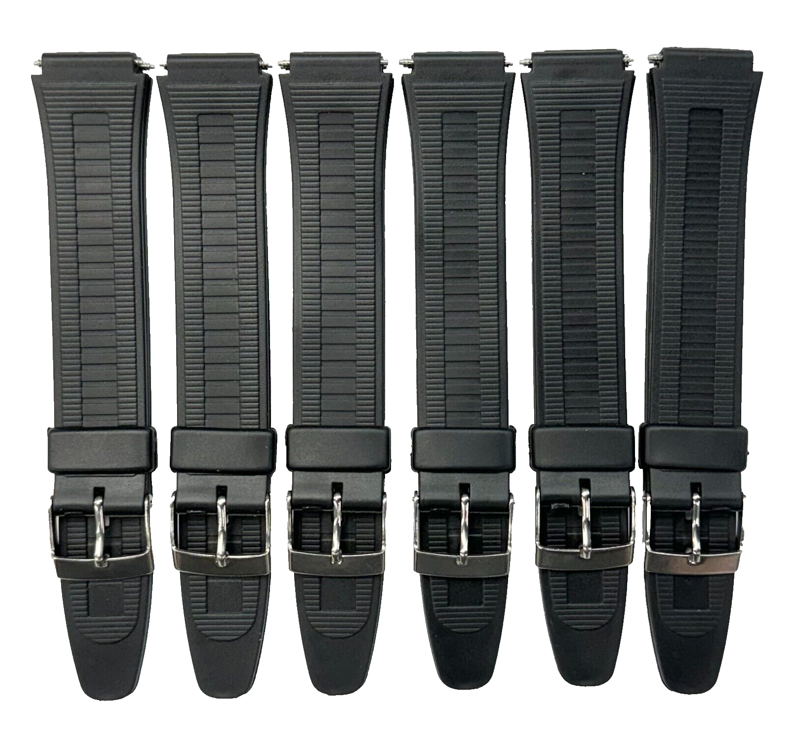 LOT OF 6, 16MM PVC Plastic Watch Band Black Textured, Casio Timex Seiko Citizen