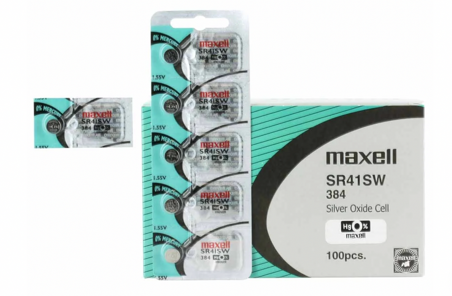 Maxell 384 (SR41SW) 1.55V Silver Oxide Watch Batteries – Pack of 100 Batteries
