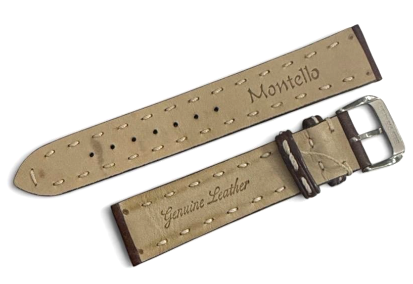 18mm Brown Genuine Leather Waterproof Padded white Stitched Watch Band