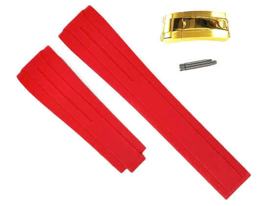 20mm Curved-End Vulcanized Rubber Red Replacement Strap for ROLEX Watches