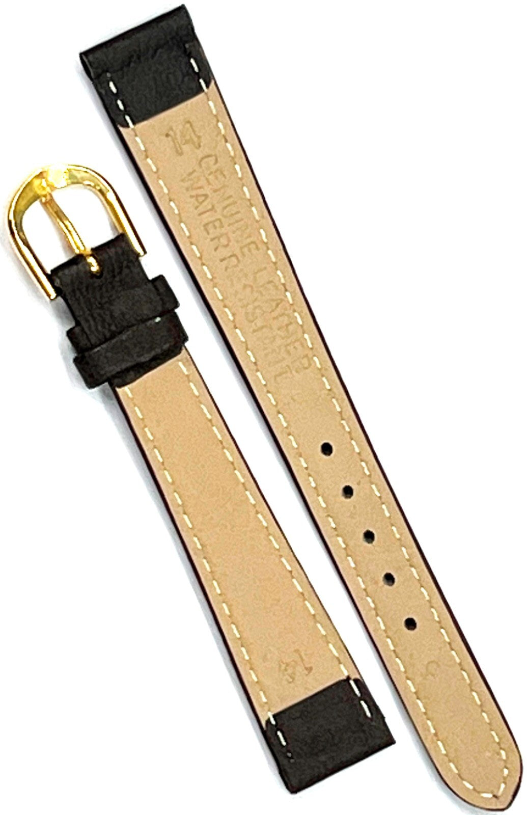 Watch Band Chocolate Brown (DARK) Color Genuine Flat, Stitched 14mm