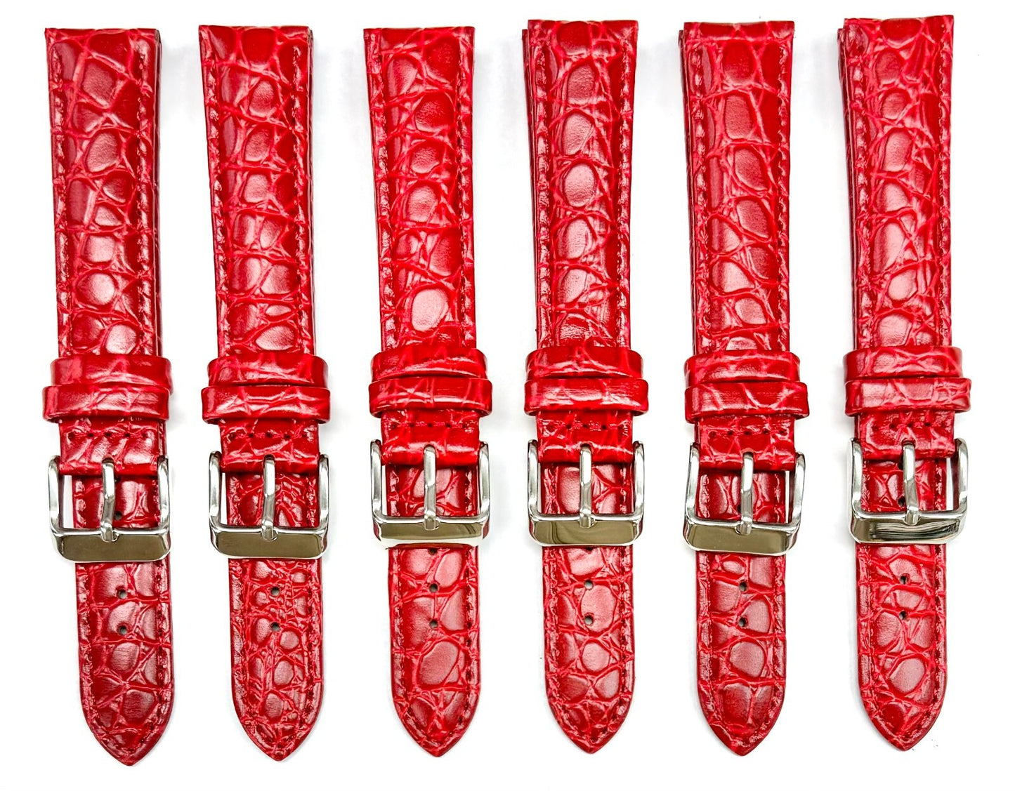 (18-30) mm Genuine Leather Red Crocodile Grain Watch Band, Padded & Stitched