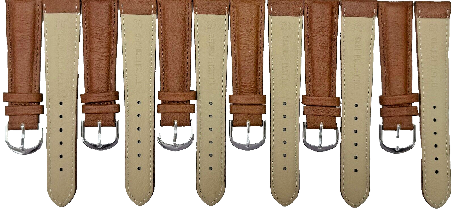 20MM Brown (TAN) Genuine Leather Grain Watch Band, Lot of 6 Bands