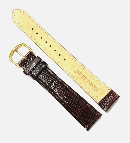 16mm D-BROWN 100% Real Lizard Watch Band Padded Watch Strap With Gold Buckle