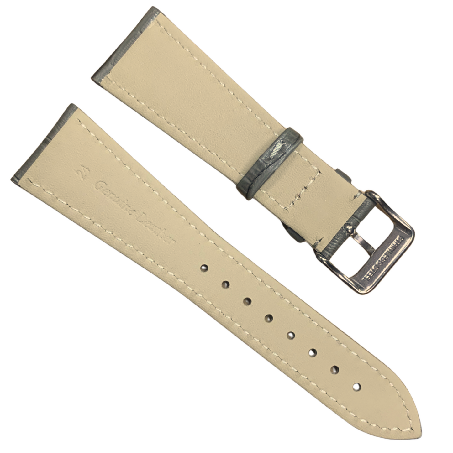 Genuine Leather Watch Band Grey - Alligator Grain with Steel Buckle -24mm width