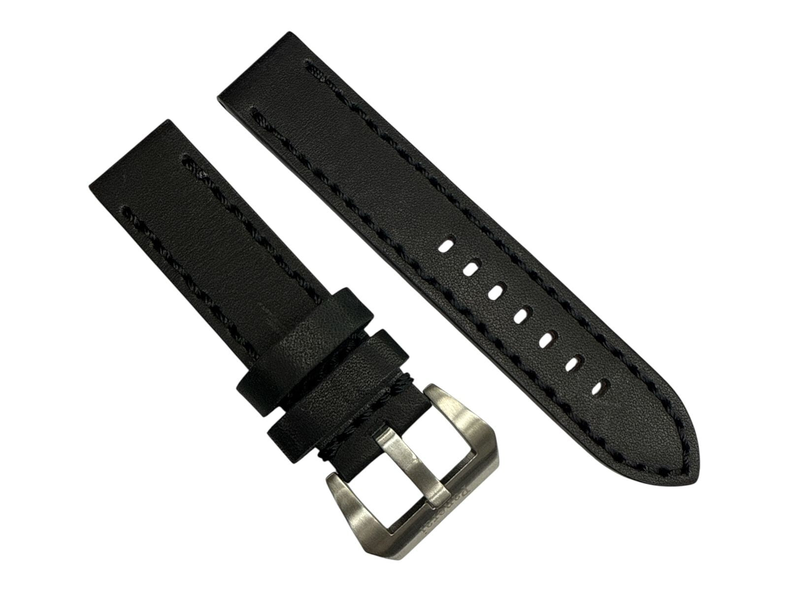 Watch Band Leather Strap Black fits PANERAI 22mm,24mm,26mm Flat (High Quality)