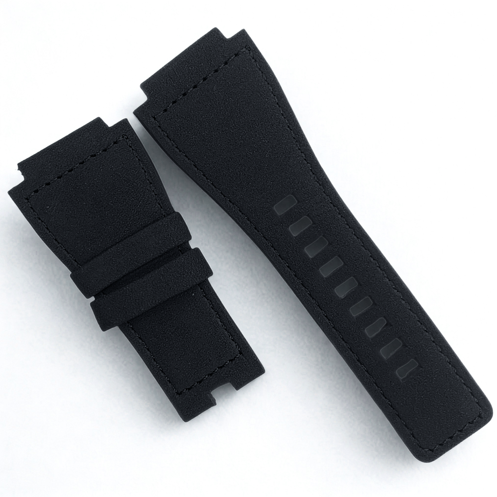 35mm Bell & Ross Style Velvet Leather Watch Strap – Black with Black Stitching