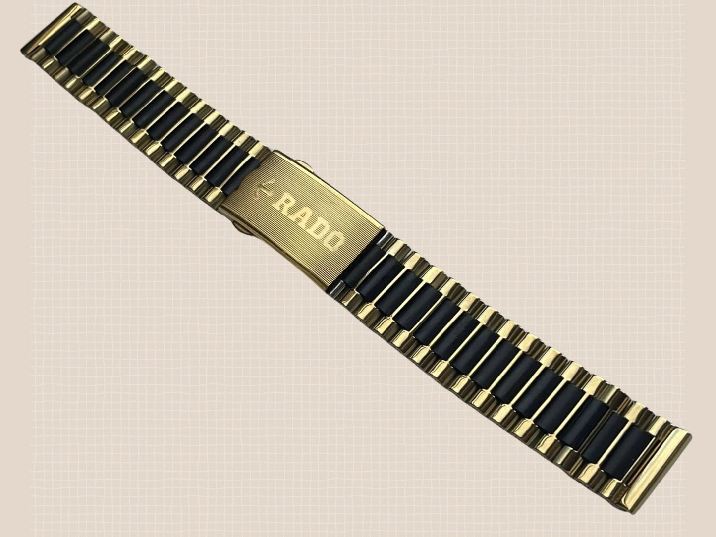 18mm Two-Tone Black & Gold Watch Strap for RADO Diastar–Stainless Bracelet Band