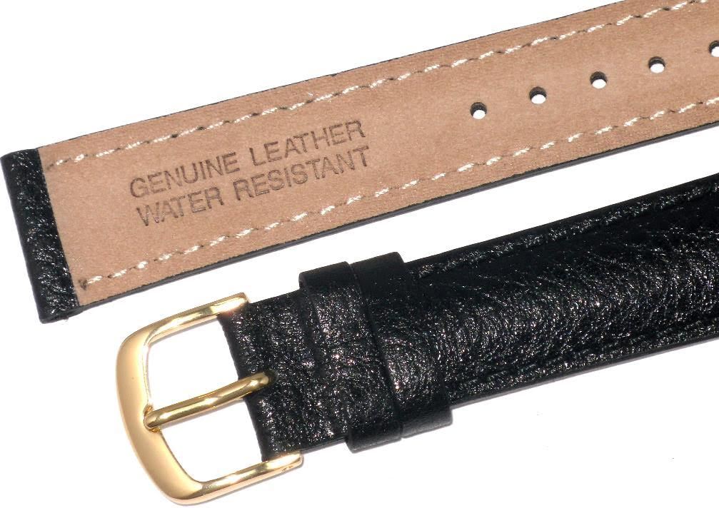16 MM Genuine Leather Stitched Padded Black Watch Band Lot of 6