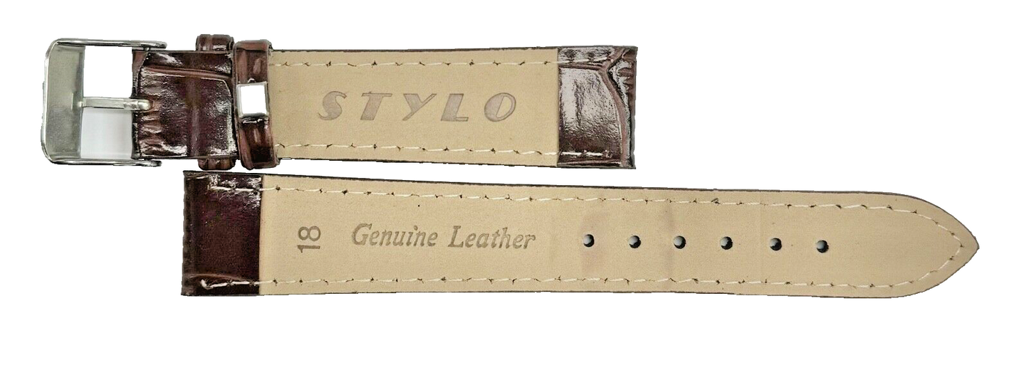 Watch Band D.Brown Genuine Leather Alligator Grains Padded 18 MM Best Quality
