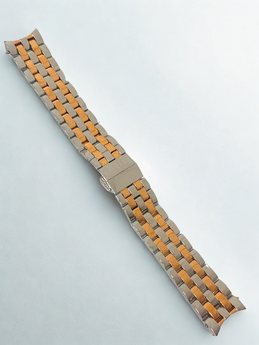 Two-Tone Stainless Steel Watch Band - 20mm Bracelet w/ Curved End Links for Mido