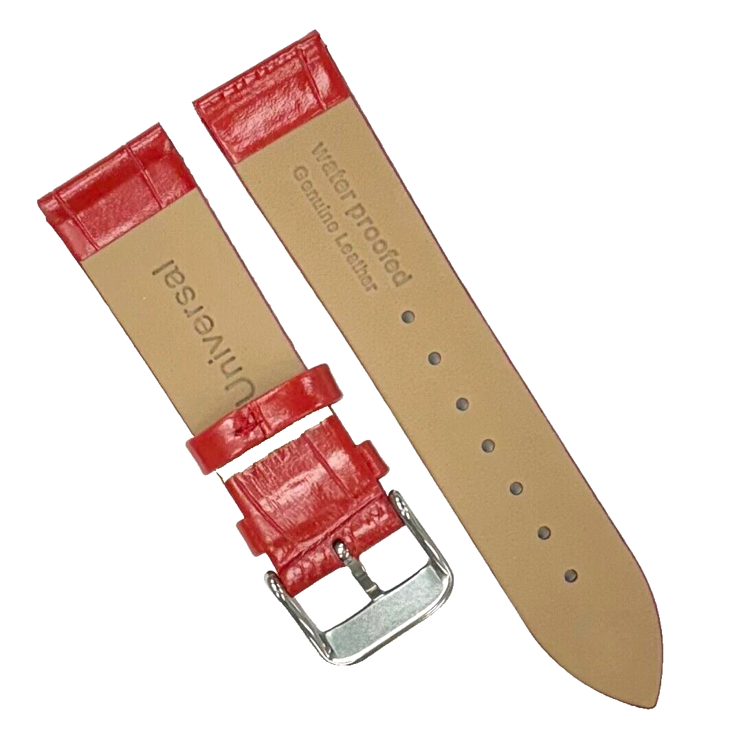 New Watch Band Red Genuine Leather Alligator Grain (Flat, Short) 20x16MM