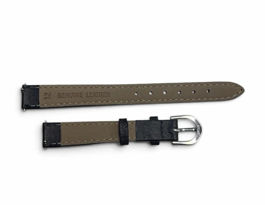 12mm BLACK Genuine Leather Watch Band Strap WITH PINS