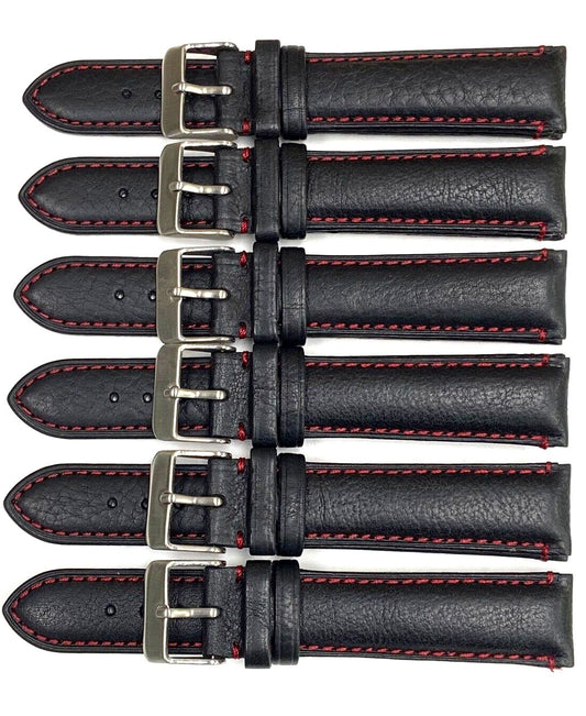 Excellent Quality, Watch Bands Genuine Leather Plain PADDED, Stitches Black 19MM