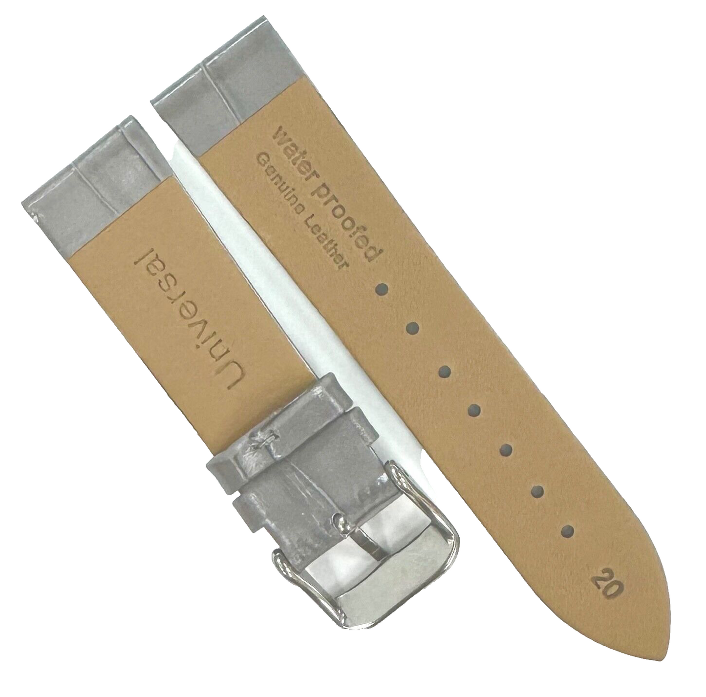 New Watch Band Short 20x16MM Genuine Leather Gray Alligator Grain Flat Slim