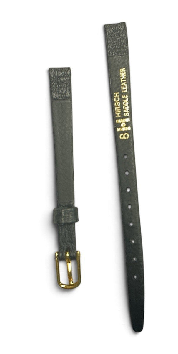 New Hirsch-SADDLE Black Saddle Leather Watch Band 8mm Gold Buckle