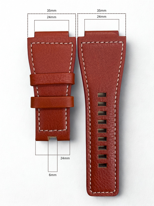 35mm Bell & Ross Style Leather Watch Strap – Red with White Stitching | 24mm lug