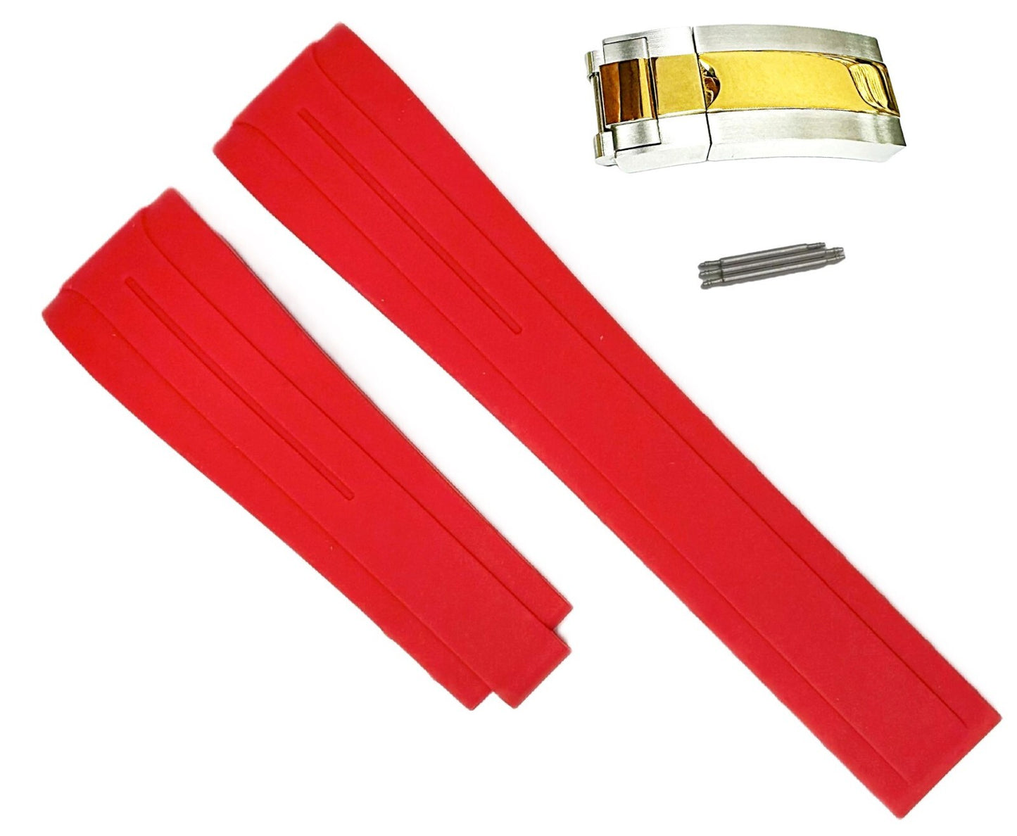 20mm Curved-End Vulcanized Rubber Red Replacement Strap for ROLEX Watches