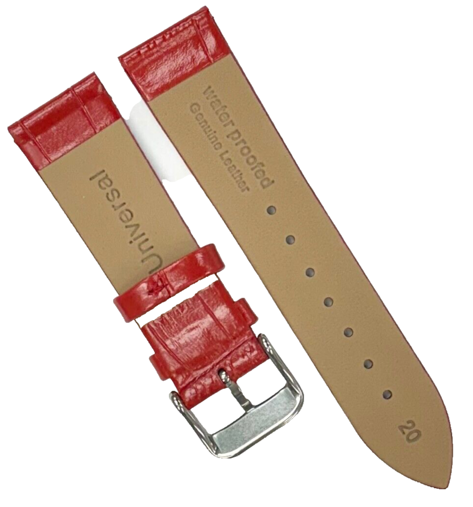 New Watch Band Short 20x16MM Genuine Leather Red Alligator Grain Flat Slim
